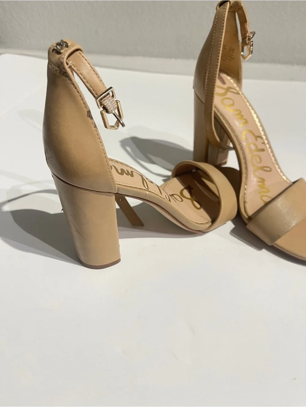 Sam Edelman Beige Tan Block Heel Sandals